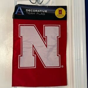 NWT Nebraska Cornhuskers Decorative Team Flag  2-Sided 12" x 18" White on Red